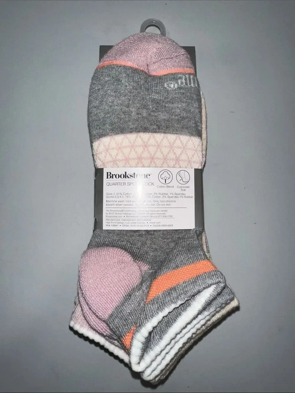 BROOKSTONE PINK LAVENDER GRAY IVORY TAN ORANGE COTTON BLEND QUARTER SPORT SOCKS